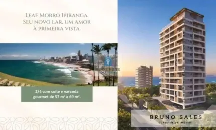 Apartamento no leaf morro ipiranga barra, vista mar, 2 quartos, sendo uma suíte com varanda, 2 banheiros, 1 vaga de garagem, varanda gourmet.