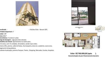 Apartamento para Venda - R$ 760.000,00 - 3 dormitórios sendo 1 suíte - Vila Boa Vista - Barueri/SP.