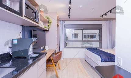 Studio de 21 m² a venda no Paraíso, com 1 dormitório, 1 banheiro, lavanderia, área de serviço, mobiliado, moveis planejados, ar condicionado