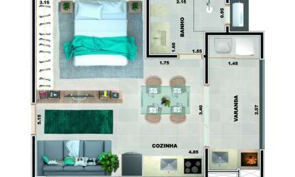 Unidade 1° andar - Studio - 34,75m² - Praia Grande - Ubatuba-SP