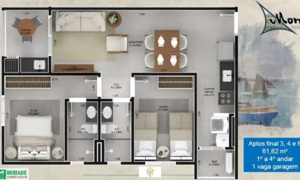 Unidade 1º andar - 2dorm/1suíte -61,86m² - centro - ubatuba-sp