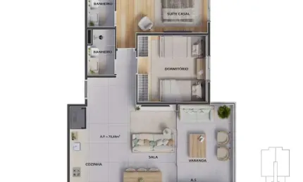 Unidade 1º andar - apto 2dorm/1suíte -70,48m² - massaguaçu - caraguatatuba-sp