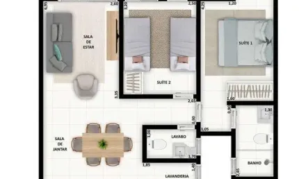 Unidade 1º Andar - Apto 2dorm/2Suítes - 73,09m²- Praia Grande- Ubatuba-SP
