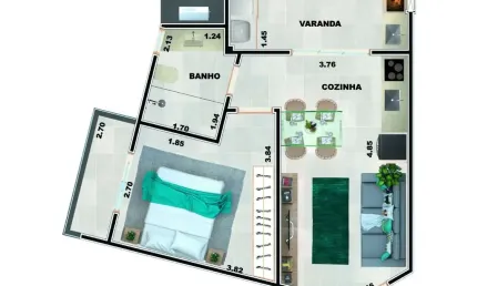 Unidade 1° andar - 1dorm - 44,56m² - praia grande - ubatuba-sp