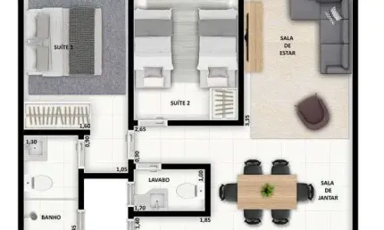 Unidade 1º andar - apto 2dorm/2suítes - 76,10m²- praia grande- ubatuba-sp