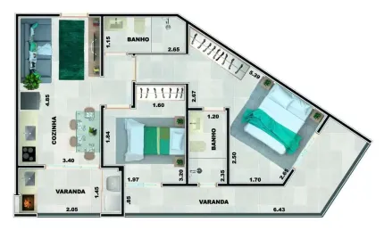 Unidade 1° andar - 2dorm/1suíte - 62,99m² - praia grande - ubatuba-sp