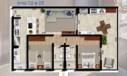 Unidade 1º andar - Apto 2dorm/1Suíte - 83,13m² - Massaguaçu - Caraguatatuba-SP
