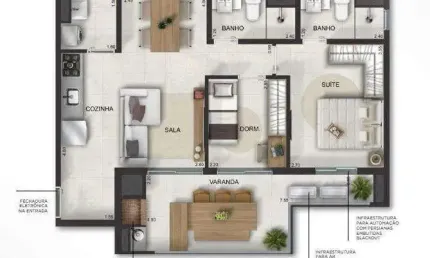 Unidade 1º andar - Apto 2dorm/1suíte - 67,94m² - Massaguaçu - Caraguatatuba-SP