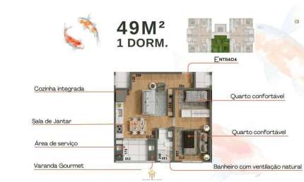 Unidade - 49,88m² - 1 dorm, Praia do Perequê-Açu, Ubatuba-SP