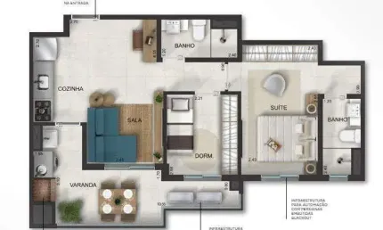 Unidade 1º andar - Apto 2dorm/1suíte - 58,50m² - Massaguaçu - Caraguatatuba-SP