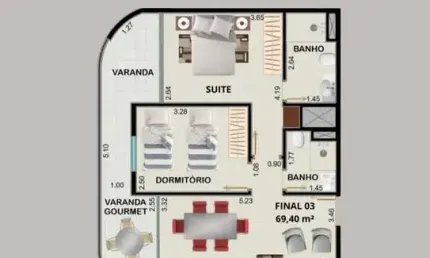 Apartamento 2dorm/1 suíte  - 69,40m² - itaguá - ubatuba-sp
