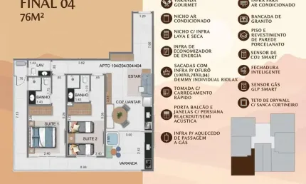 Apto 2 dorm/2suítes- 76,00m² - Tenório - Ubatuba-SP