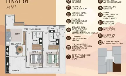 Apto 2 dorm/2suítes- 74,00m² - Tenório - Ubatuba-SP