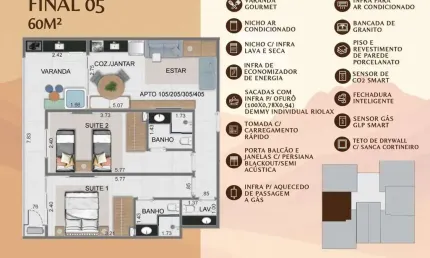 Apto 2 dorm/2suítes- 60,00m² - Tenório - Ubatuba-SP