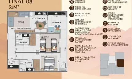 Apto 2 dorm/2suítes- 61,00m² - tenório - ubatuba-sp