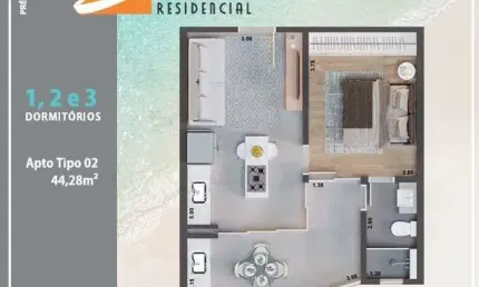 1dorm/suíte - 44,28m², Jardim britânia, Caraguatatuba-SP