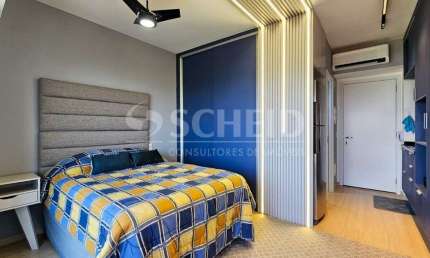 Studio para locação de 34m² útil com varanda, totalmente mobiliado na Alto da Boa Vista