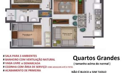 Apartamento novo com 2 quartos, peças amplas 1 vaga de estacionamento demarcada.