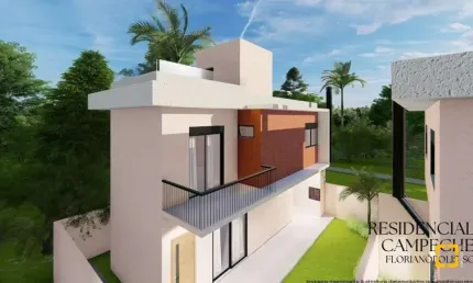 Casa financiável com 2 suítes e terraço a 300 metros da praia do Campeche.