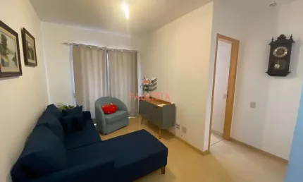 Apartamento mobiliado  1 dormitório suite, sala com lavabo e sacada, cozinha com área de serviço, 1