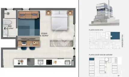 Studio no centro com uma vaga de garagem e sauna, área gourmet, pet place, lauge e muito mais na área de lazer! codigo: 130037