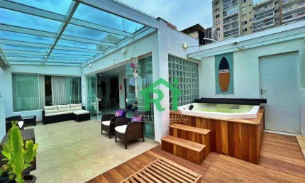 Cobertura Penthouse, 3 Dormitórios (2 Suítes), 2 Vagas, Área de Lazer, Tombo, Guarujá/SP