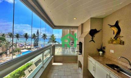 Apartamento frente mar, 3 dormitórios (suítes), Varanda Gourmet, 2 vagas, lazer, Praia das Astúrias, Guarujá/SP