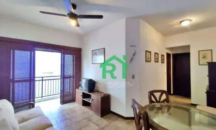 Apartamento com sacada, 2 dormitórios (1 suíte), 1 vaga, astúrias, guarujá/sp