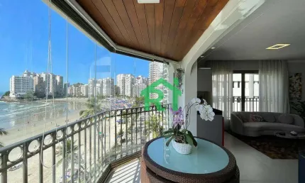 Apartamento frente mar, 3 dormitórios (3 suítes), 2 vagas, área de lazer, jardim astúrias, guarujá/sp