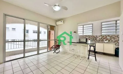 Apartamento beira mar, 1 dormitório, 1 vaga, pitangueiras, guarujá/sp.