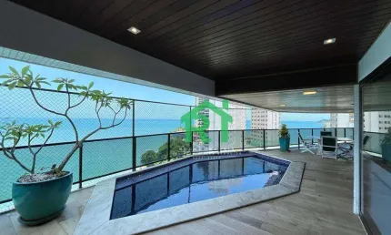 Apartamento frente mar, 4 dormitórios (4 suítes), 3 vagas, área de lazer, jardim astúrias, guarujá/sp