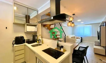 Apartamento beira mar, 2 dormitórios (1 suíte), 1 vaga, lazer, tombo, guarujá/sp