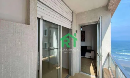 Apartamento á beira mar, 2 quartos, 1 vaga, jardim astúrias, guarujá/sp