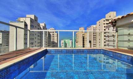 Cobertura Duplex na Praia, vista mar, 2 suítes + suíte de empregada, 1 vaga, Piscina, Churrasqueira, Pitangueiras, Guarujá.