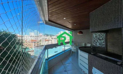 Apartamento com 3 quartos (1 suíte), 2 vagas, lazer, Praia do Tombo, Guarujá.