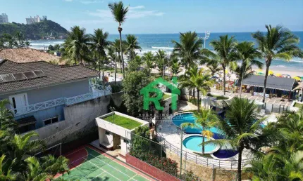 Apartamento à beira mar com 3 dormitórios (3 suítes), 2 vagas, área de lazer, tombo, guarujá/sp