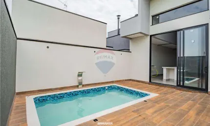 Casa térrea a venda com arquitetura 3D com 3 quartos suítes no Condomínio Santorini, Paulínia/SP.