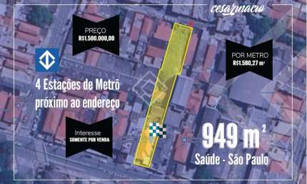 Terreno à venda na Saúde - 949,2 m²  ZM  -  São Paulo - SP
