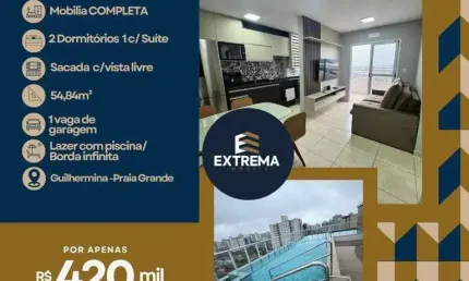 Apartamento com 2 dormitórios à venda, 54 m² por r$ 420.000  completo e mobiliado - vila guilhermina - praia grande/sp