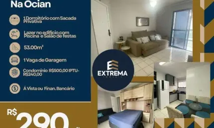 Apartamento com 1 dormitório à venda, 53 m² Com sacada 4 minutos da Praia