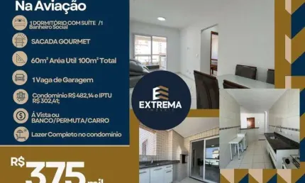 Apartamento com 1 dormitório à venda, 60 m² por R$ 375.000,00 - Aviação - Praia Grande/SP