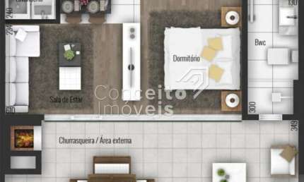 Flat com 1 quarto à venda na Rua Coronel Bittencourt, 359, Centro, Ponta Grossa