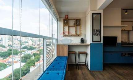 Apartamento 43m² 1 quarto  varanda integrada mobiliado 1 vaga depósito andar alto vista condomínio Next Pompéia