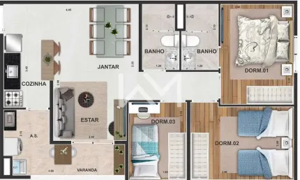 Apartamento à venda no Residencial Olimpo com 3 quartos, 1 suíte, 1 ou 2 vagas de garagem e lazer c