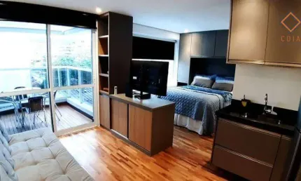 Studio para venda e locação! 30 m² de área útil com 1 dormitório, 1 banheiro e 1 vaga de garagem localizado em Pinheiros!