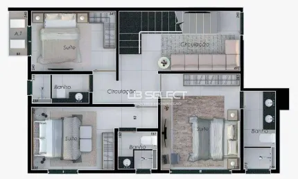 Cobertura Duplex com três suítes e varanda gourmet.