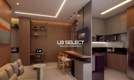 Studio no bairro Santa Mônica com quarto, sala, cozinha, varanda gourmet e uma vaga de garagem.