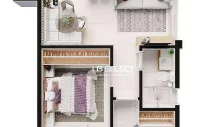 Apartamento com dois quartos, uma suíte e duas vagas de garagem.