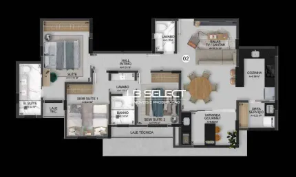 Apartamento com dois quartos, duas suites, sala em dois ambientes e varanda gourmet.