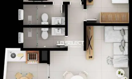 Apartamento com dois quartos, uma suite e área goumet.